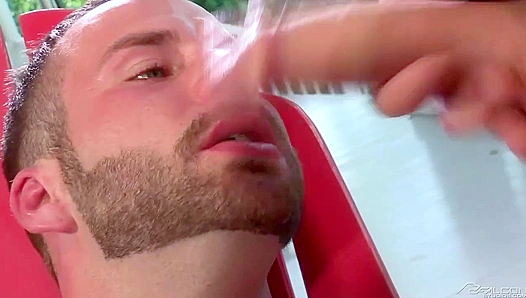 Chris Bines Nikko Russo Heat Up the Porch with Fiery Blowjob Action – Hot Gay XXX