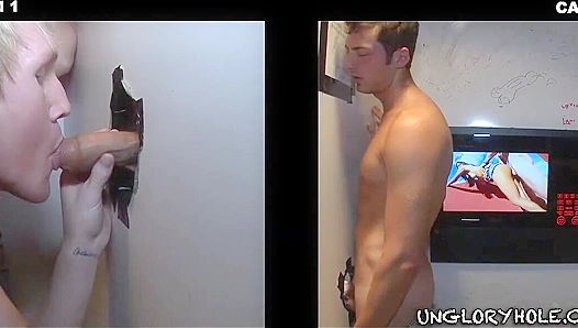 Zac Blake Deepthroats Hayden Chandlers Hard Cock Through a Glory Hole – Steamy Blowjob Fun