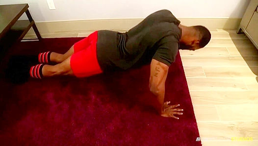 Mason Shores Glossy pecs glisten after intense push-ups — watch him blow his load hard –
