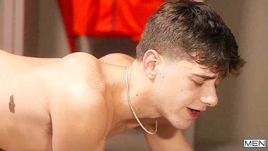 Joey Mills Swallows Coachs Massive Cock — Intense Bareback Scene with Johnny Donovan