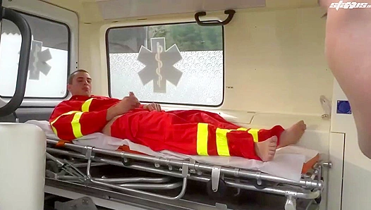 Alex Stevens Gasps as Julians Thick Cock Fills Him Inside the Ambulance – 18+