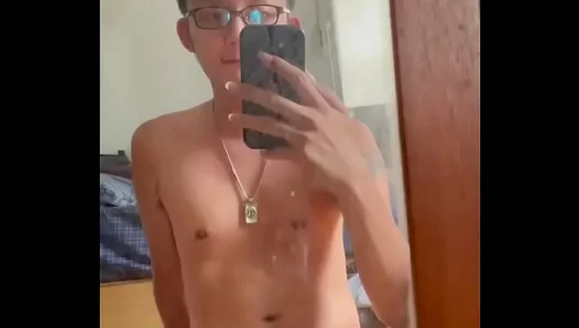Slender Asian Boy JERKS OFF While Admiring His Nude Body—Steamy Mirror Solo! – 18+