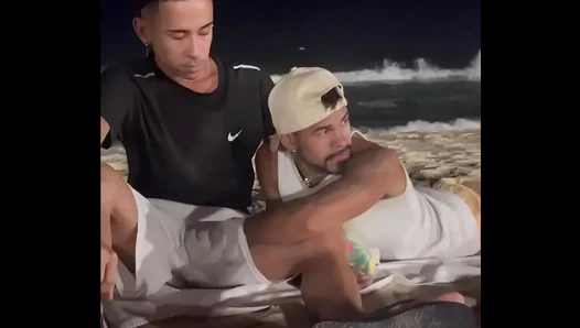 Skinny Teen Goes Wild on Beach—Deep Throating a Muscle StepDaddys Thick Dick –