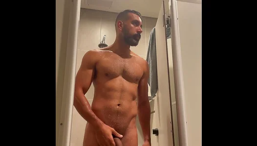 Sweat-Slicked Latino JERKS OFF Under Hot Shower Spray – Muscle Heat 18+