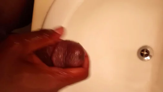 Big ebony stud jacks his thick cock hard till cumshot explodes – solo play