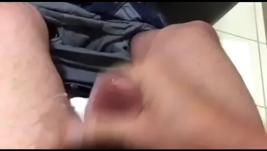 Stress Melts Away as He Jerks Off Hard in the Office Bathroom Stall – 18+