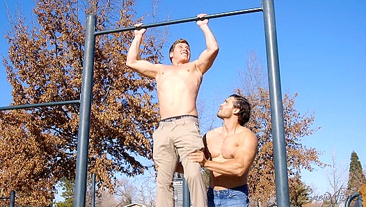 Muscle Men Drenched in Sweat Pump Each Other Wildly Outdoors – CorbinFishers 18+