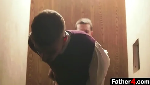 Teen Temptation: Catholic Boy Sins Hard With Best Friend in Confession Booth–18+