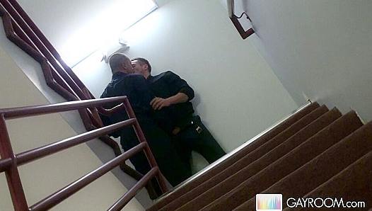 Steaming Passion in the Stairs: Two Horny Guys Lock Lips Come Hard – GayXXX
