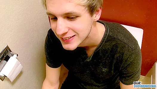 Blonde Boy Desires Dick: Hot Blowjob Encounter in Public Restroom – OurBoyFriends