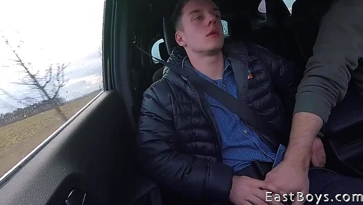 Victor Schumann Takes a Thick Load in the Backseat – Hot Blowjob Scene – GayXXX
