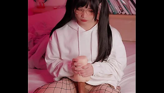Femboy in Fishnets Jerks Off Hard with Hyper-Real Pussy – 18+