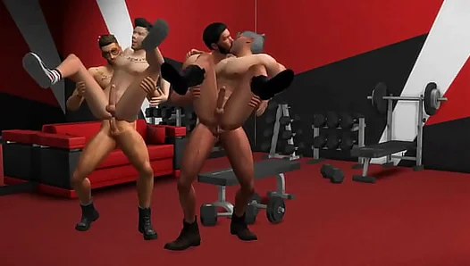 Muscle Heat: Hunky Sims Flex Desire in Steaming Gym Threesome – XXX